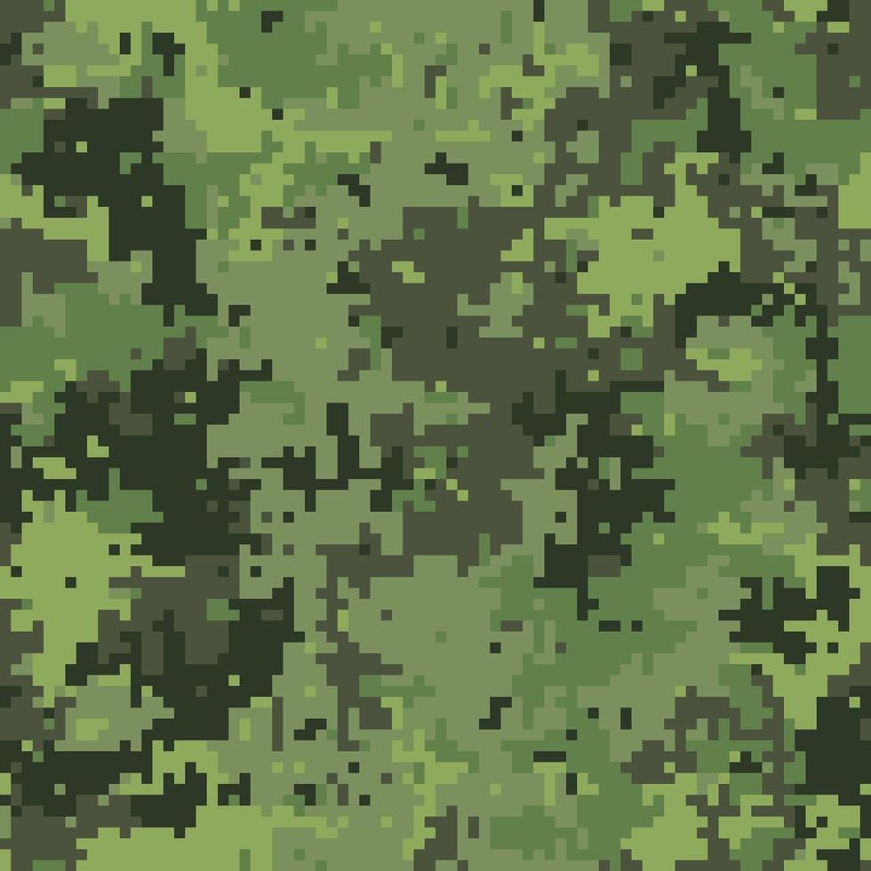 Abstract digital camouflage pattern. Versatile pixelated texture in earthy greens and blacks. Ideal for backgrounds, textiles, military, gaming, or tactical designs. vector