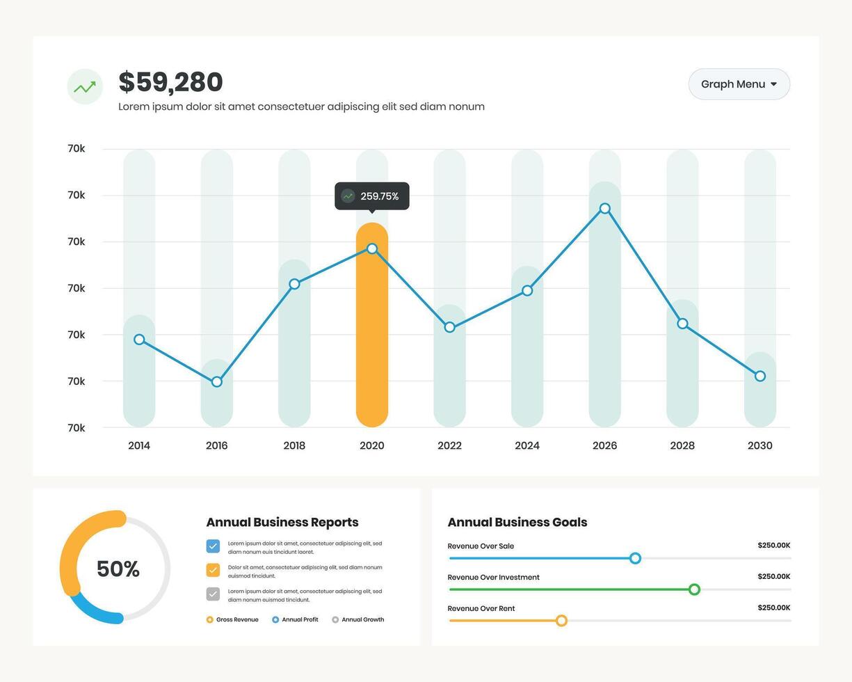 Simple data presentation graph and dashboard ui elements design vector