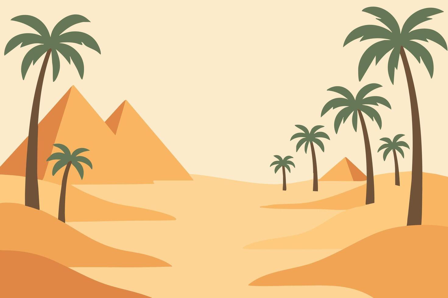 Desert landscape with pyramids and palm trees background vector