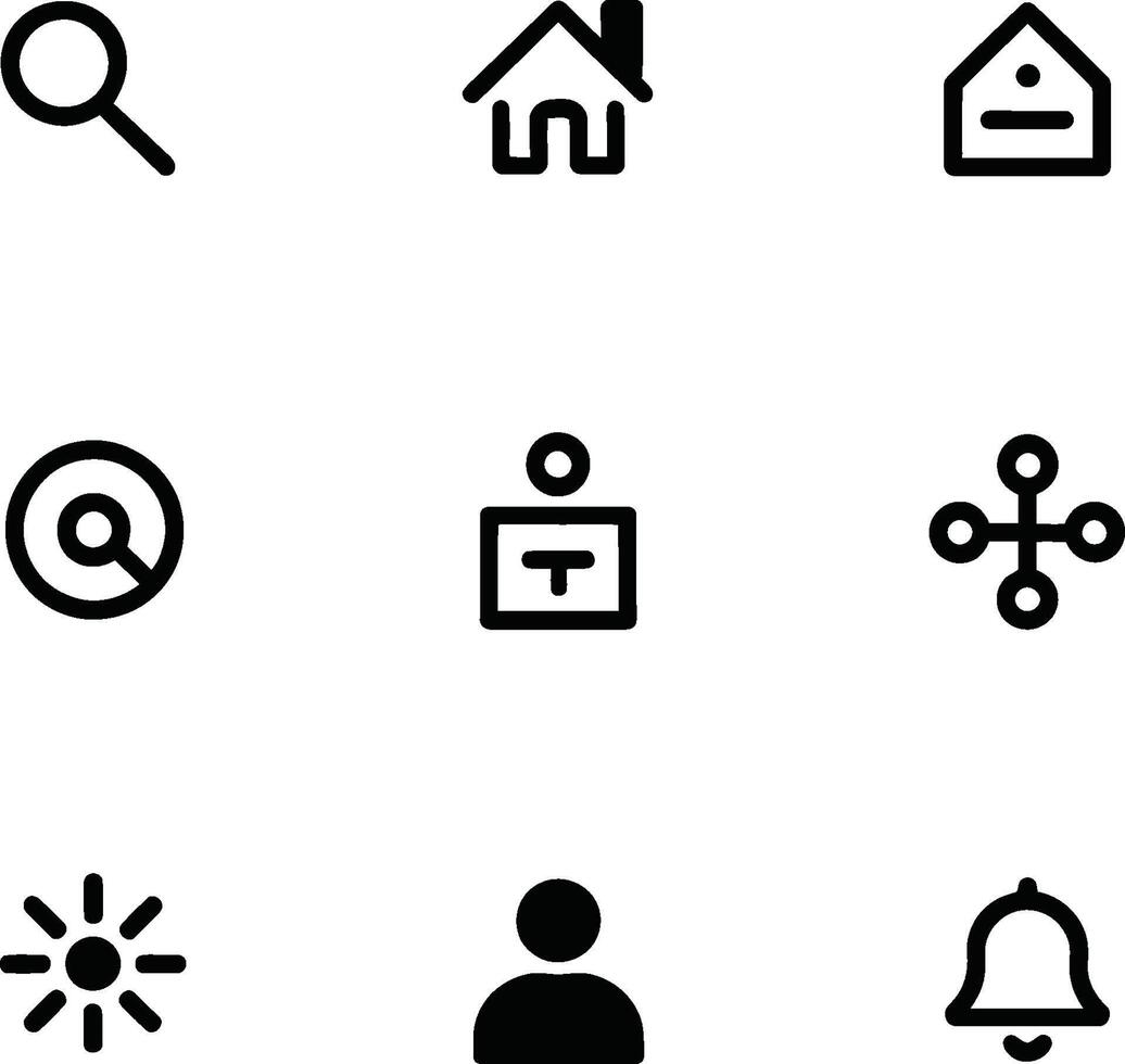 UI Icons Search Home Mail Location Profile Settings Network Sun User Notification Graphics vector