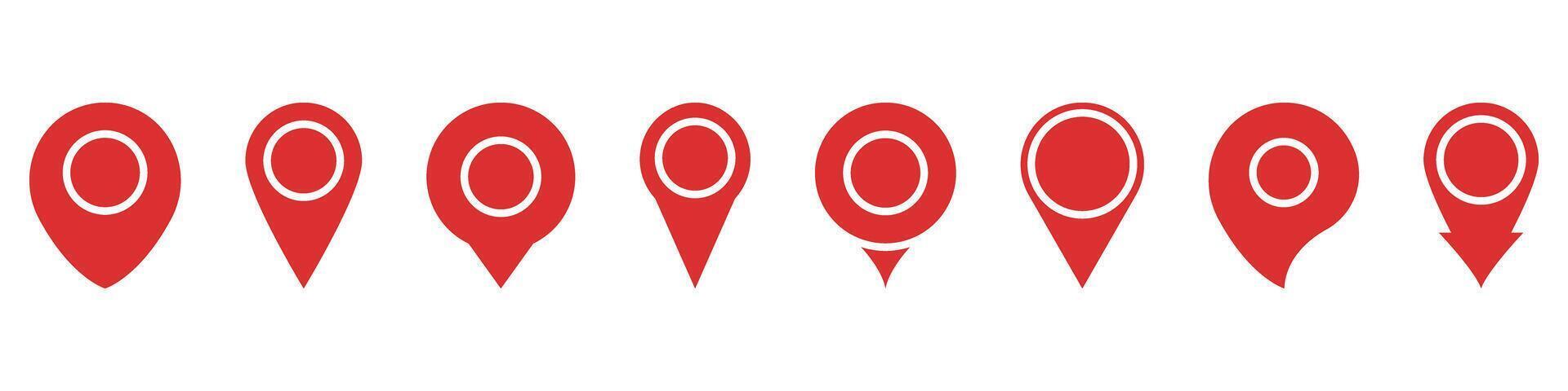 Red Location Pin Solid Icon Set. Navigation, Mapping, And Geolocation Silhouette Symbol Collection. Gps, Travel, And Destination Markers. Isolated Illustration vector