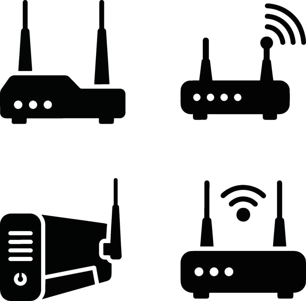 Wireless Router and Network Device Icons Set with WiFi Signals vector