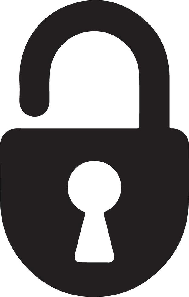 Open Padlock Icon A Simple, Black Silhouette of Unlocked Security Symbol against White Background, Representing Safety and Accessibility vector