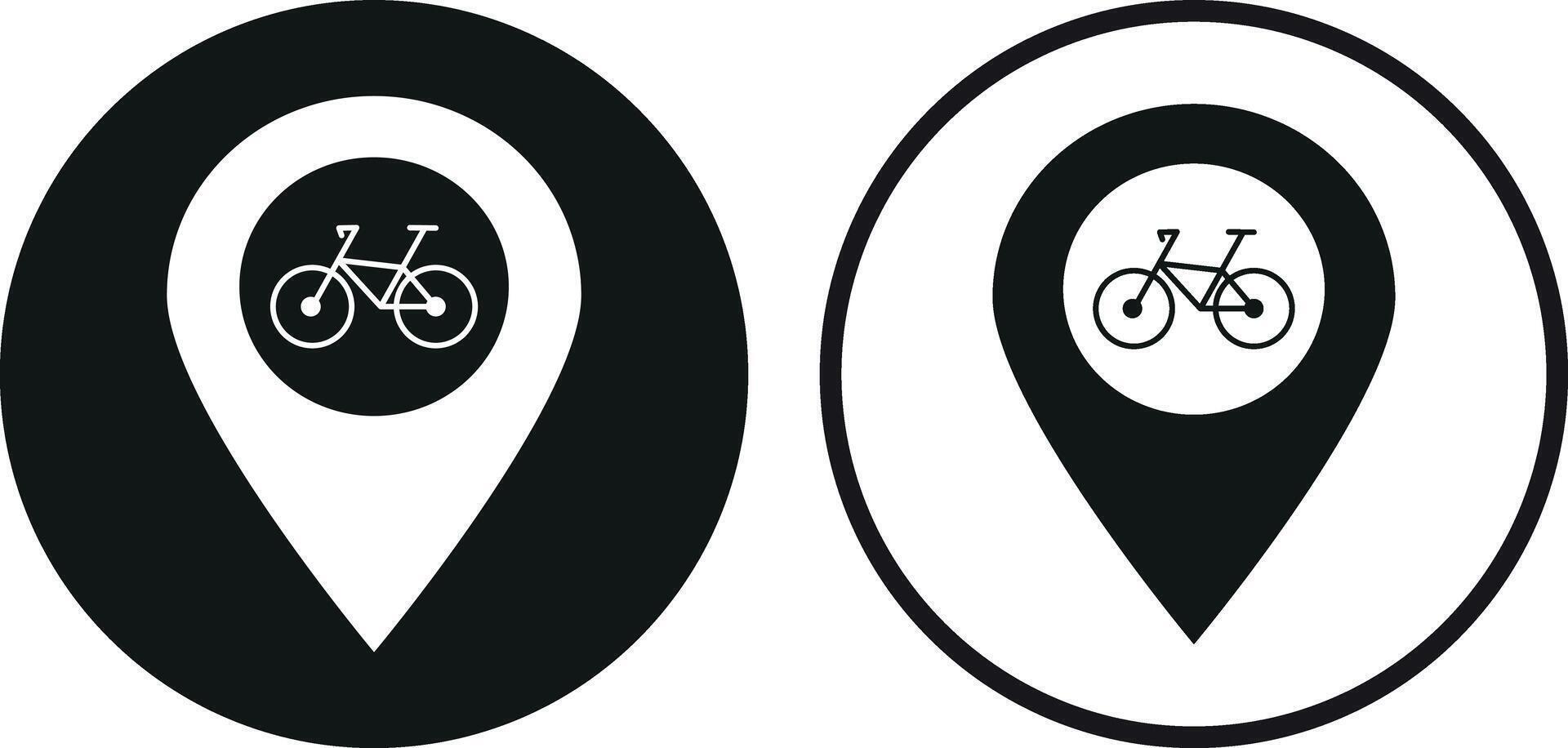 Bicycle location icon set in two styles . Map pointer with bicycle icon . illustration vector