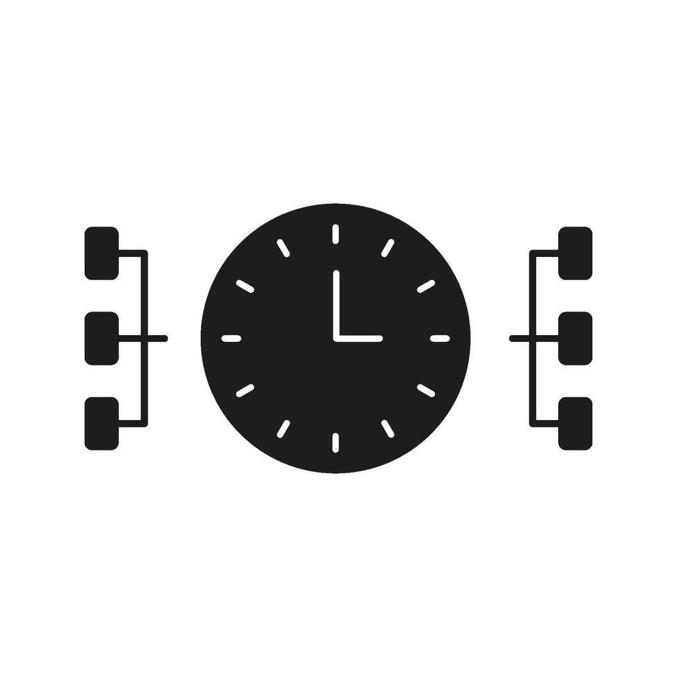Clock With Network Nodes Solid Icon. Time Management And Connectivity Silhouette Symbol. Scheduling And Data Synchronization Concept. Isolated Illustration vector