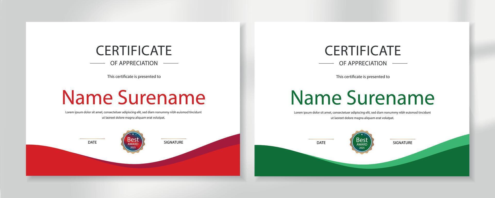 Modern Red and Green Certificate of Appreciation Template Editable Award Design in Format vector