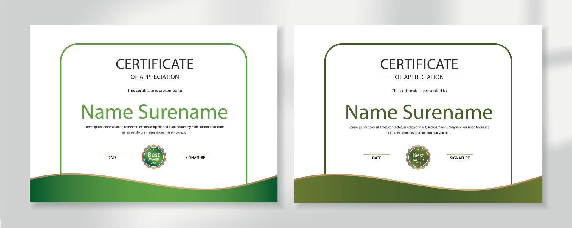 Professional Green Gradient Certificate of Appreciation Template Editable Modern Design for Awards and Recognition vector