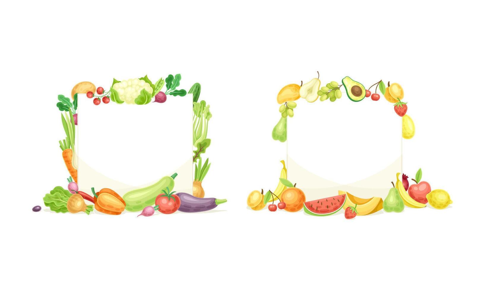Frame of rectangular and square shape made of vegetables set. Templates with fresh organic healthy food and copy space illustration vector