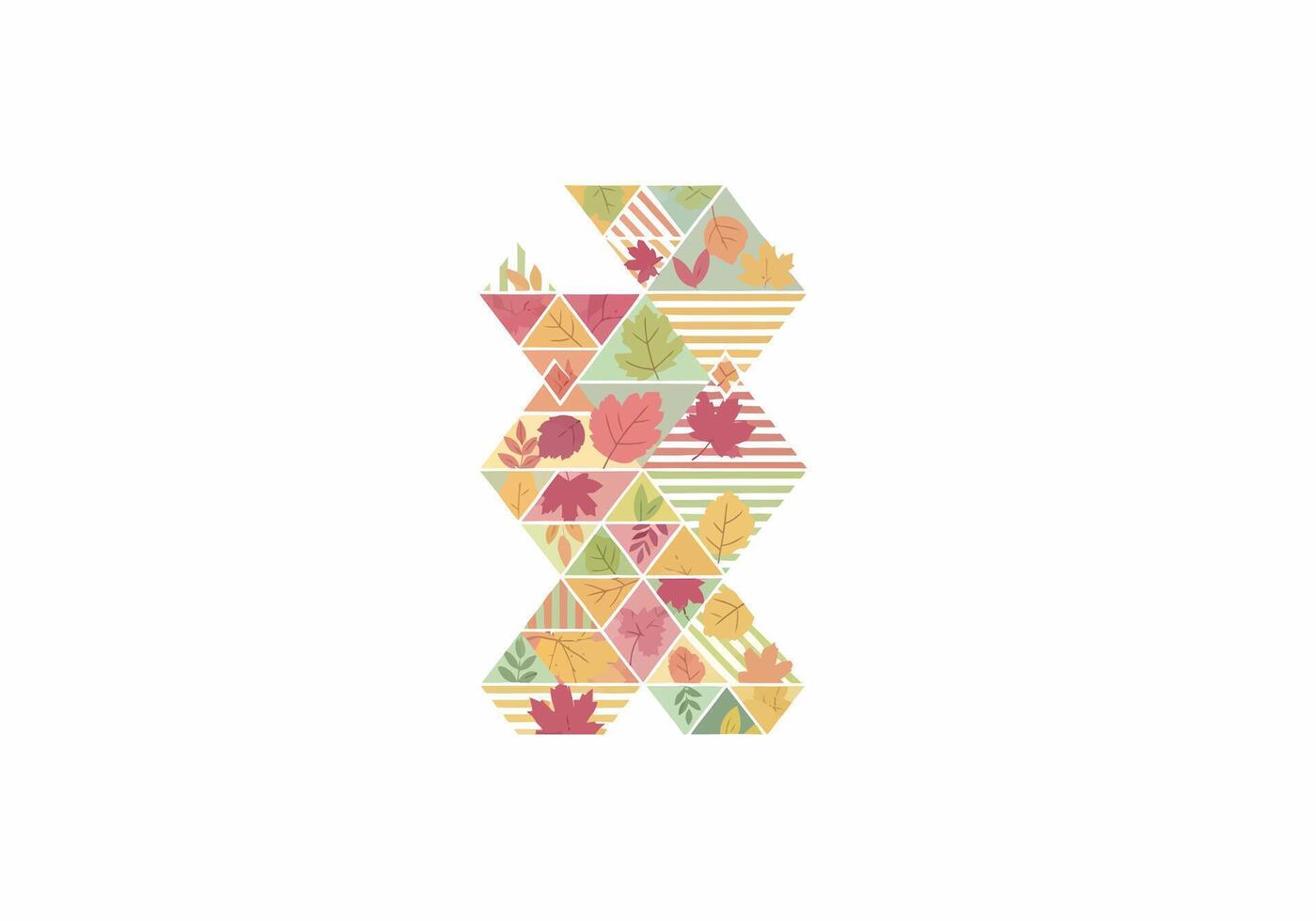 Abstract DNA helix shape made of geometric triangles with autumn leaves and striped patterns. vector