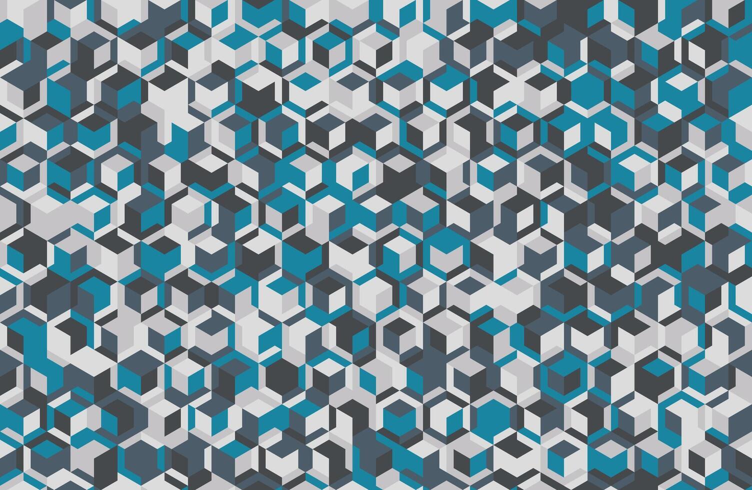 Abstract geometric pattern featuring a dynamic interplay of teal, gray, and white cubes. vector