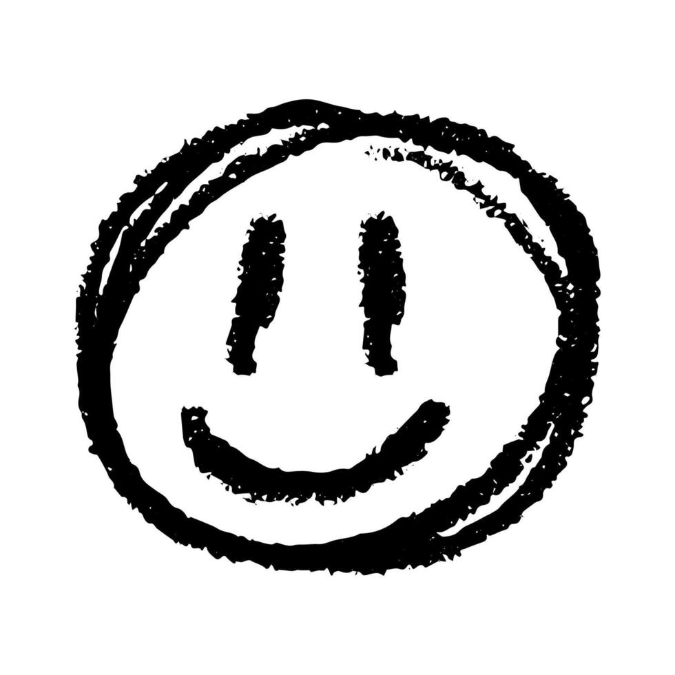 Simple hand drawn happy emoji Smile face doodle Single element for print, web, design, decor texture vector