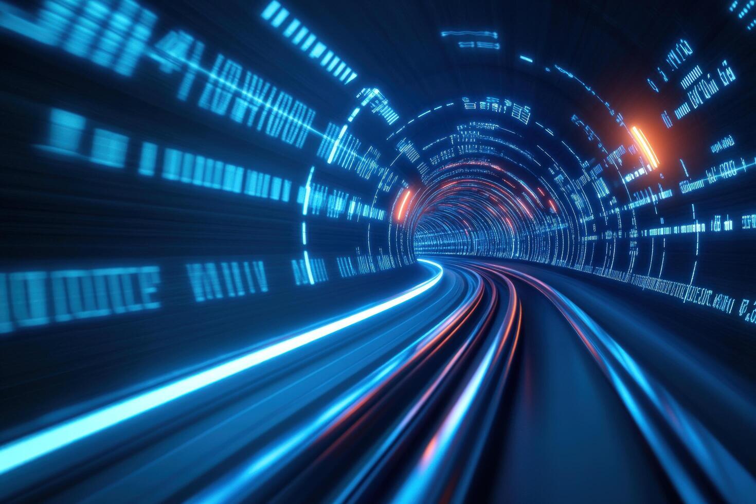 Data tunnel, fast speed, glowing code, digital journey, tech background photo