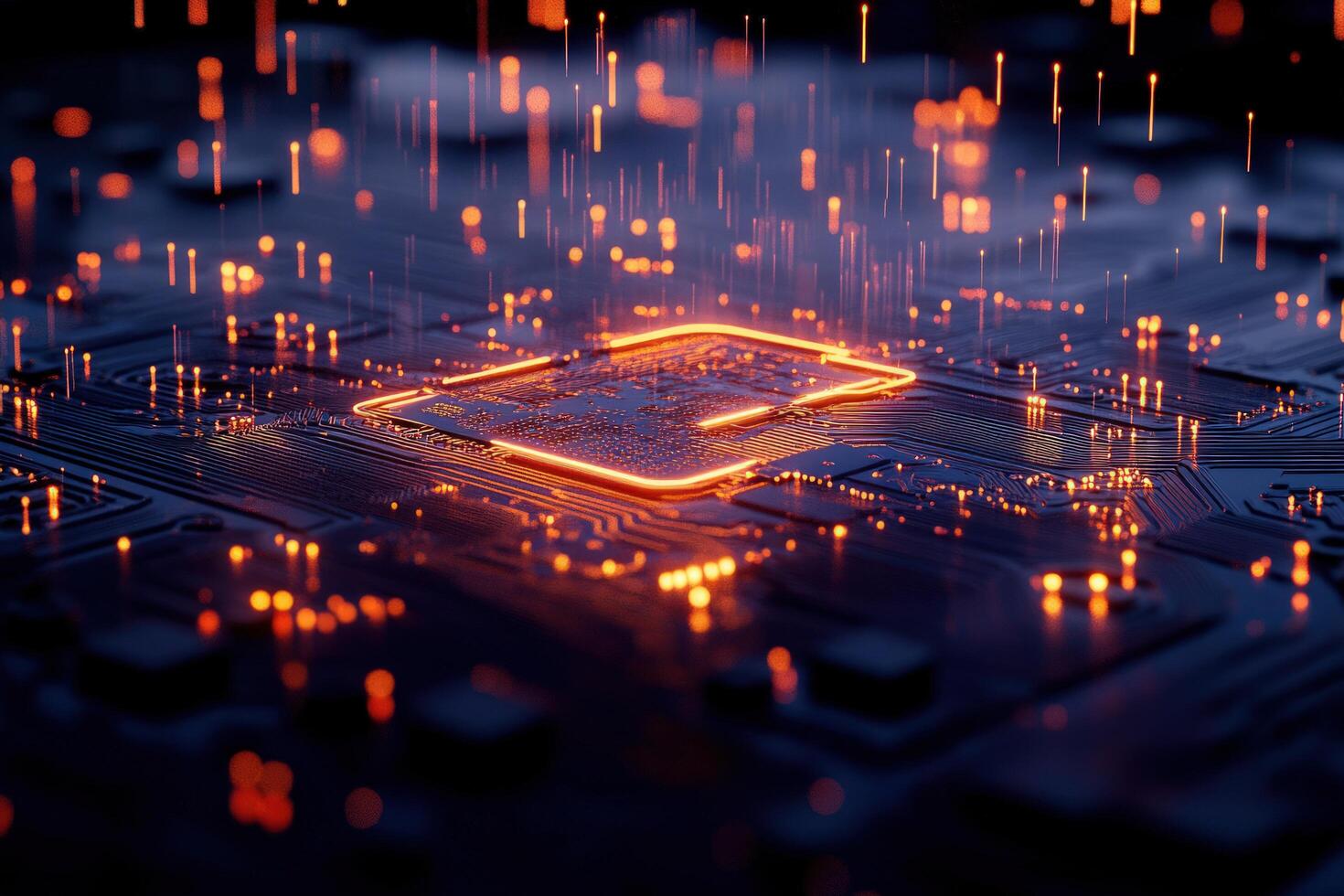 Glowing CPU, data streams, circuit board, tech background, digital future concept photo