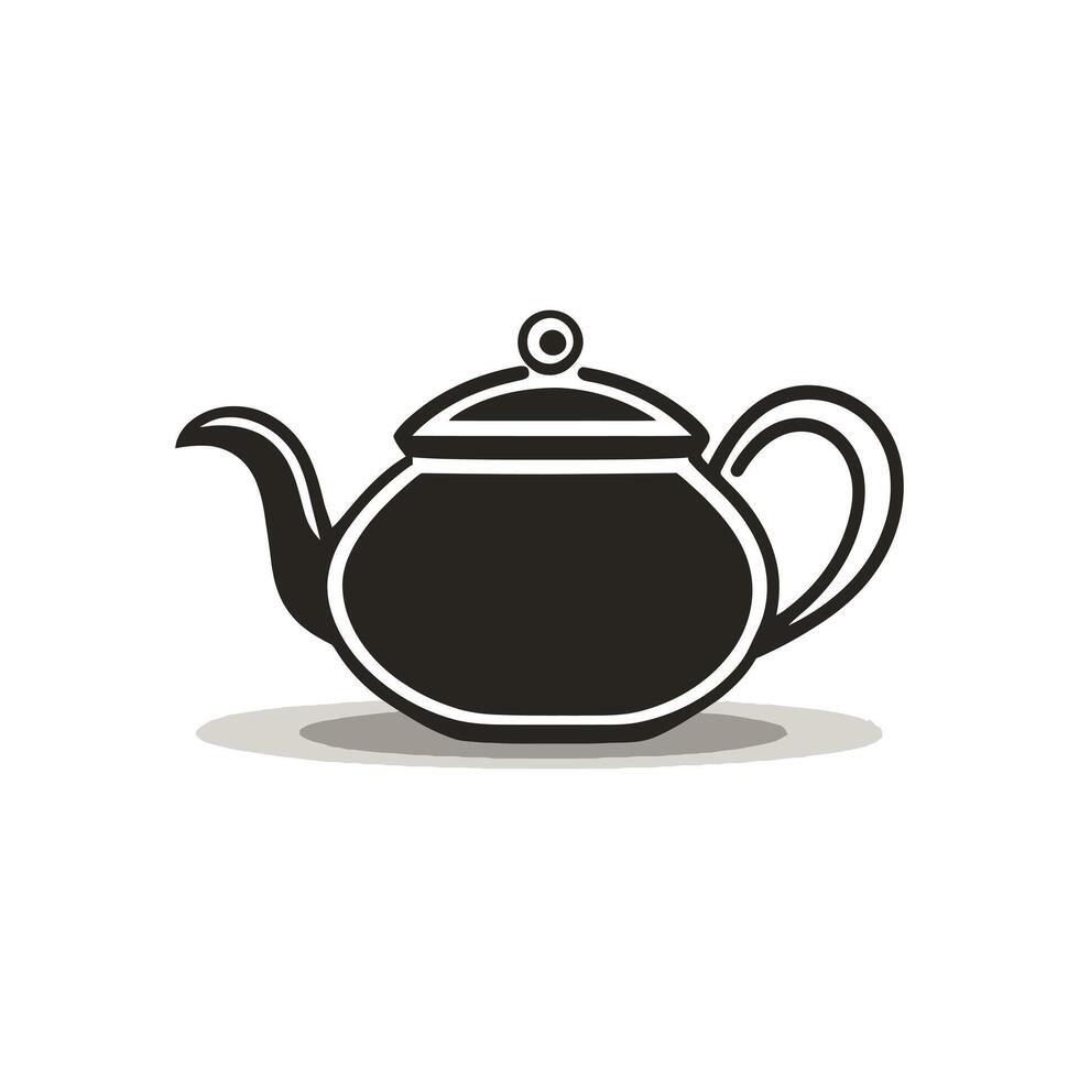 Black teapot icon on white background, simple design with curved handle and spout vector