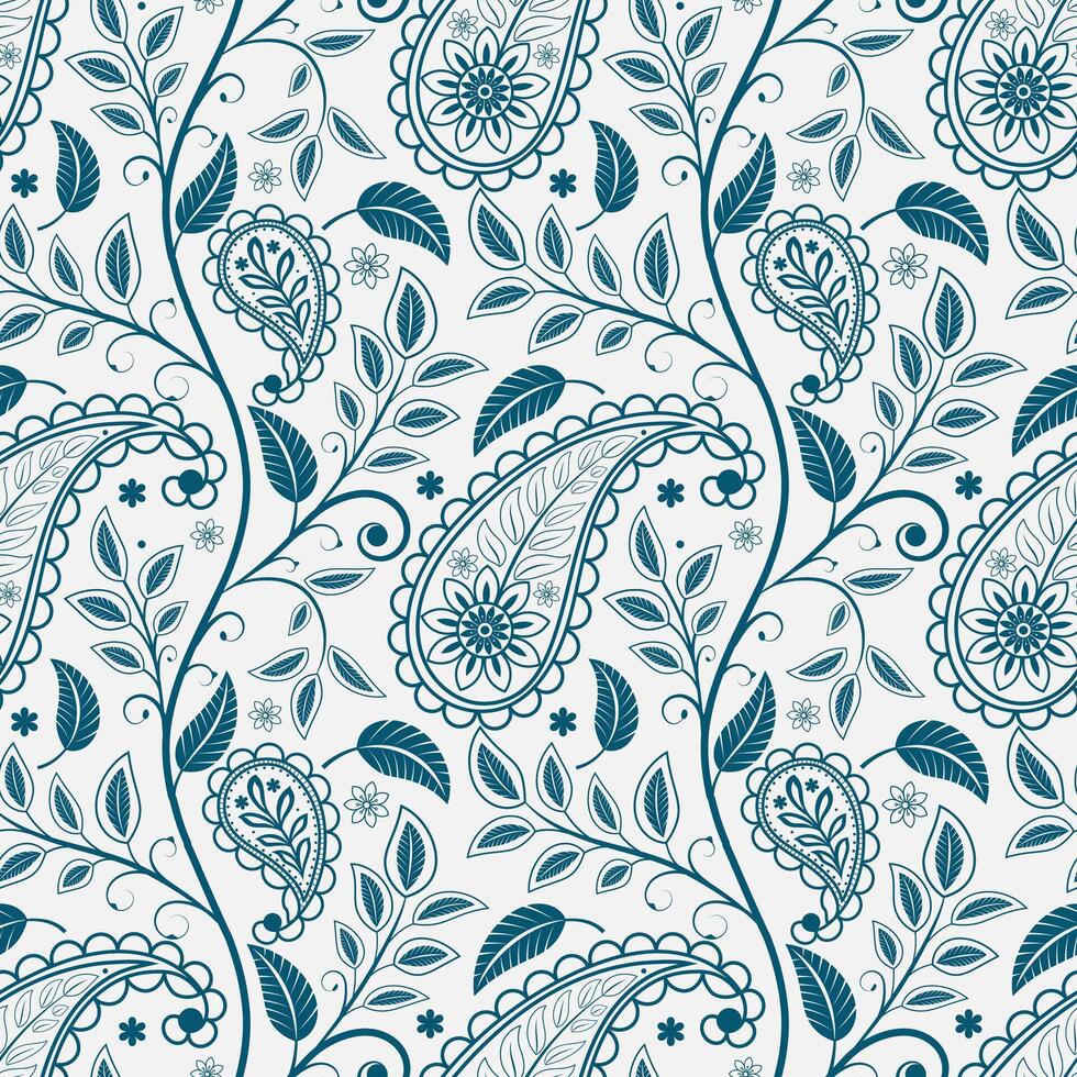 Seamless paisley repeat pattern Block print Boho style vector
