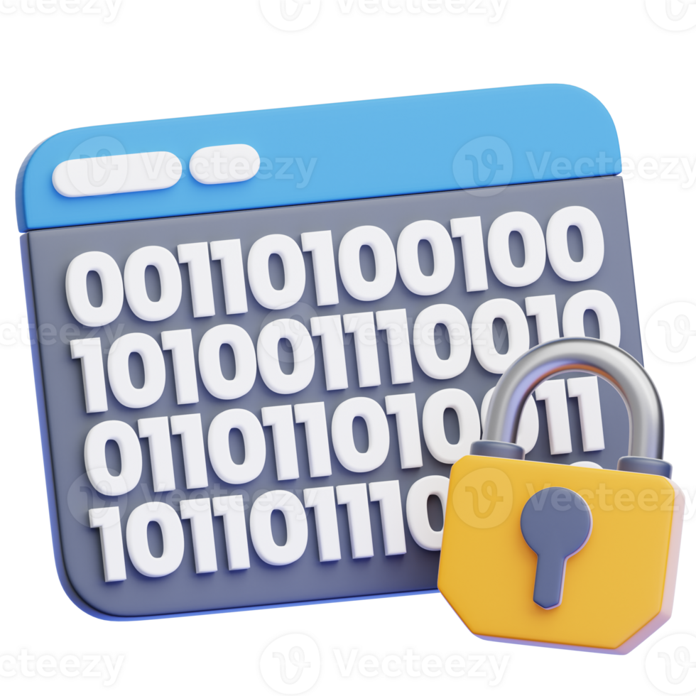 Illustration of data protection and cybersecurity, visually representing secure information and encryption, symbolizing the importance of online safety and safeguarding sensitive data. png