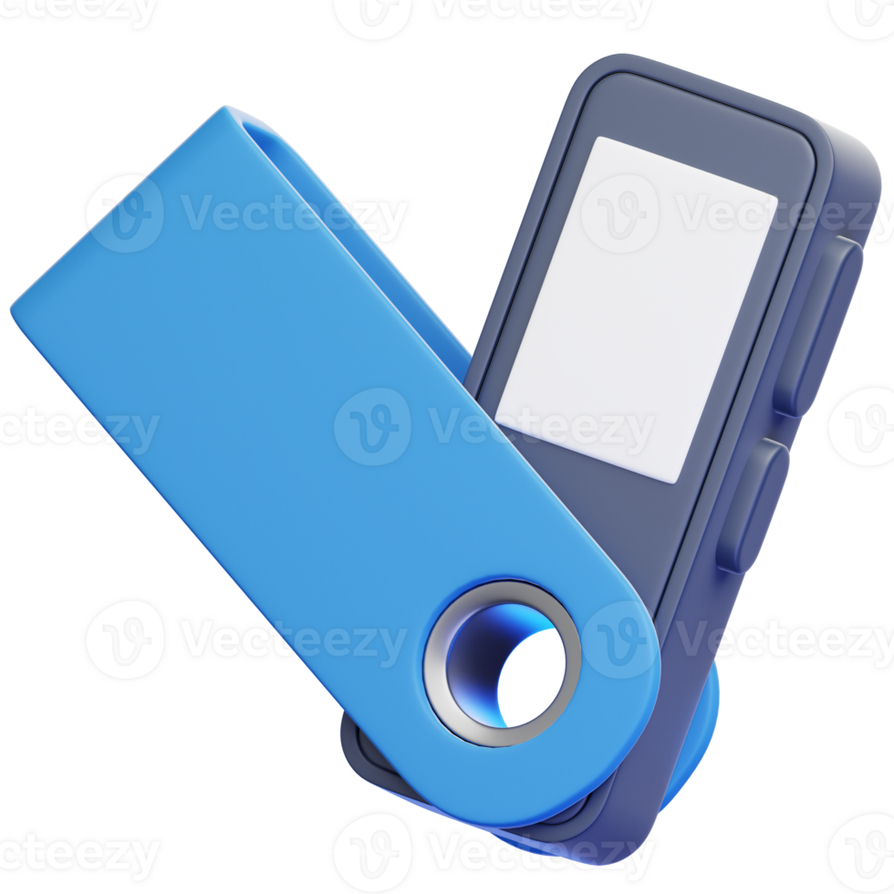 A modern blue cold hardware wallet, illustrating a new technological device for securing cryptocurrency keys and blockchain png