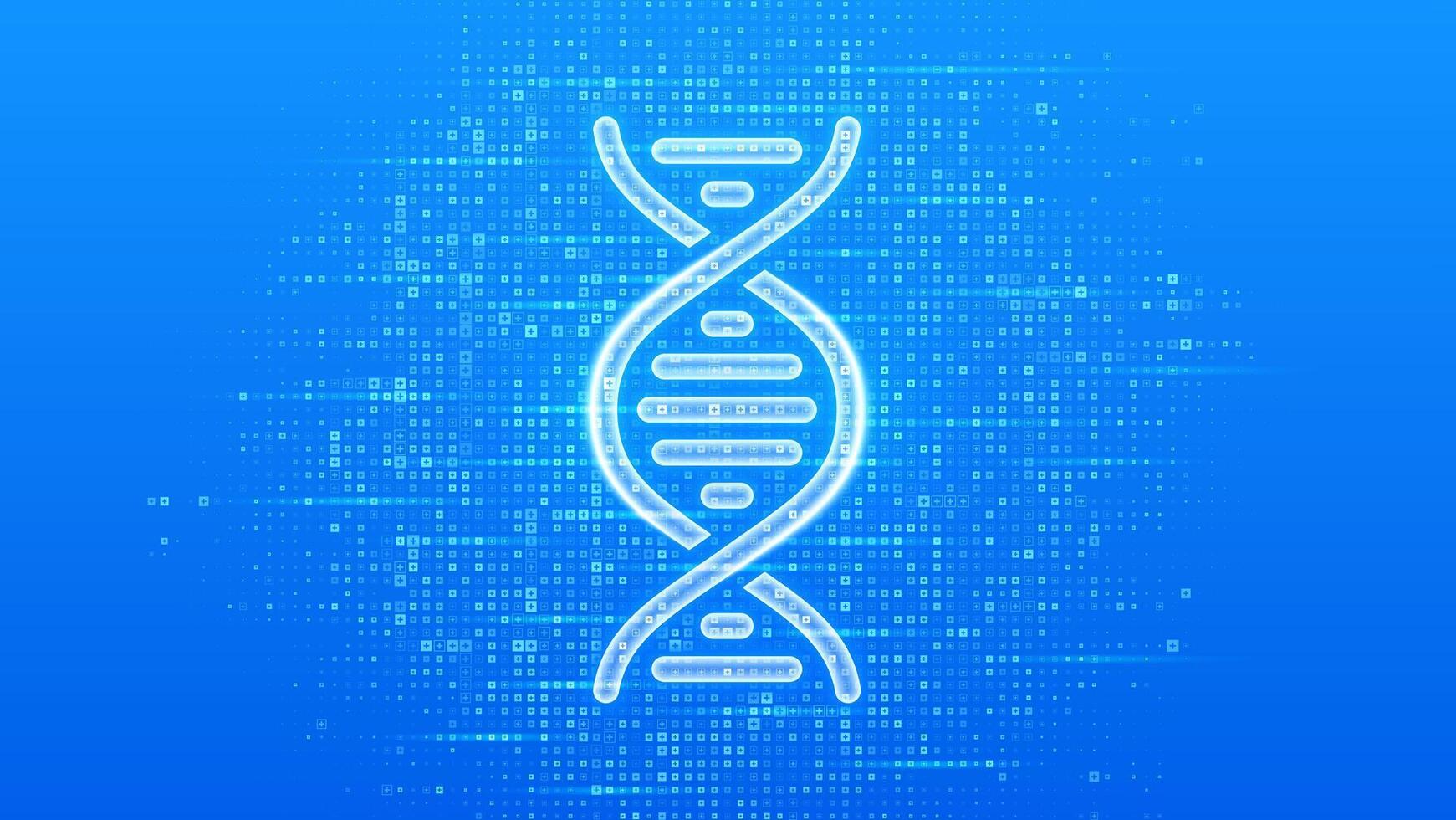 DNA sequence icon. DNA strand. Molecular structure of DNA. Genetic code. Concept of genetics, biotechnology, medical science. Blue medical background made with cross shape symbol. vector