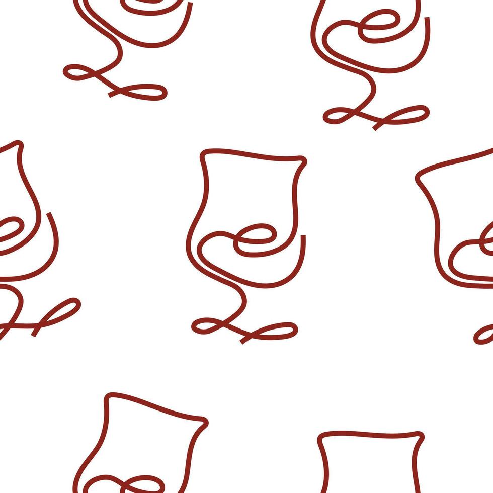 seamless pattern with wine glasses in line art style drawn with several red lines, for packaging, textiles or websites vector