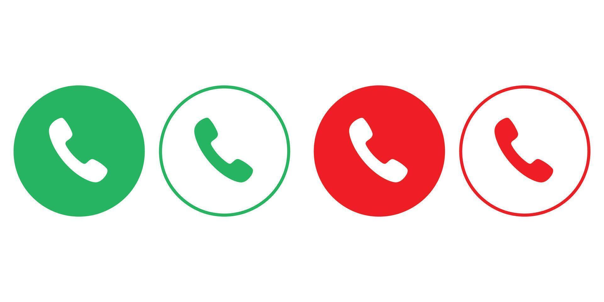 Collection of Four Circular Phone Icons Displaying Incoming and Outgoing Call Status in Green and Red vector
