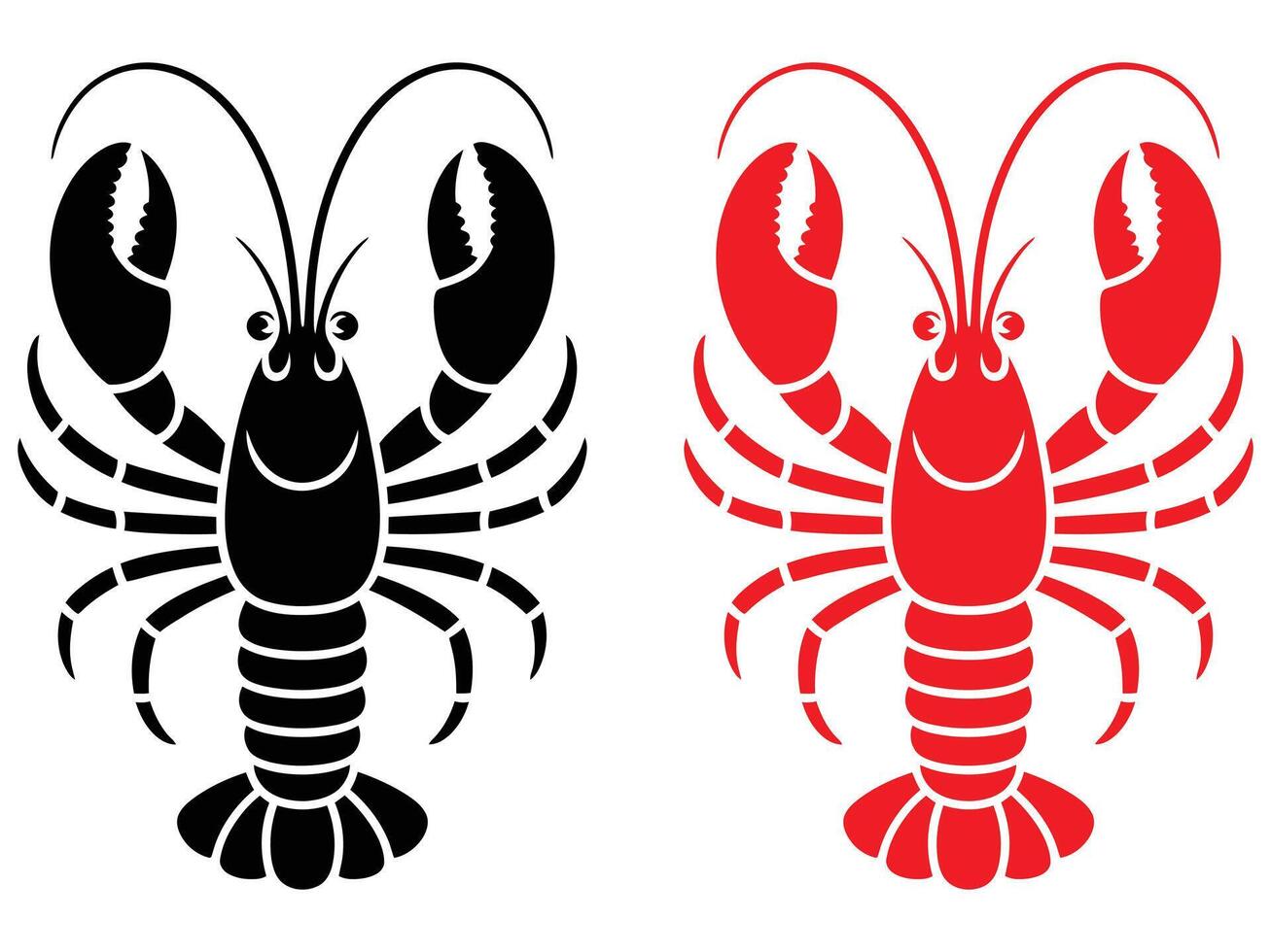 Smiling Crayfish Pair in Black and Red Simple Illustrations for Seafood Menus or Designs vector