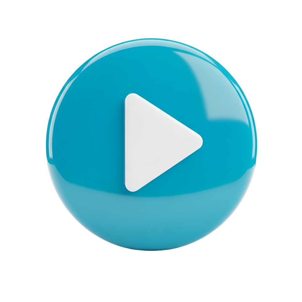 Play button icon blue render illustration multimedia interface design element ui ux on transparent background png