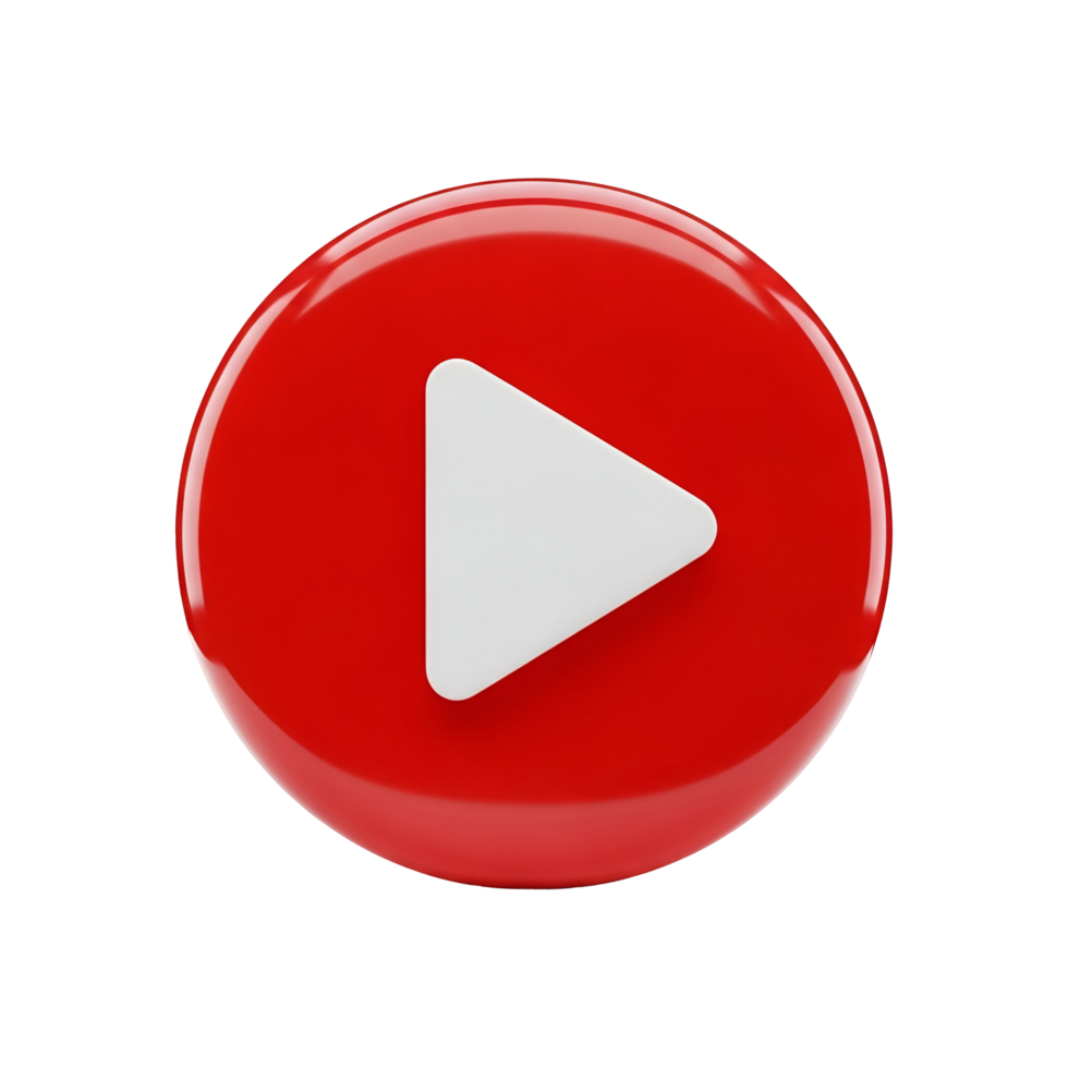 Red play button icon illustration for streaming and multimedia content use on transparent background png
