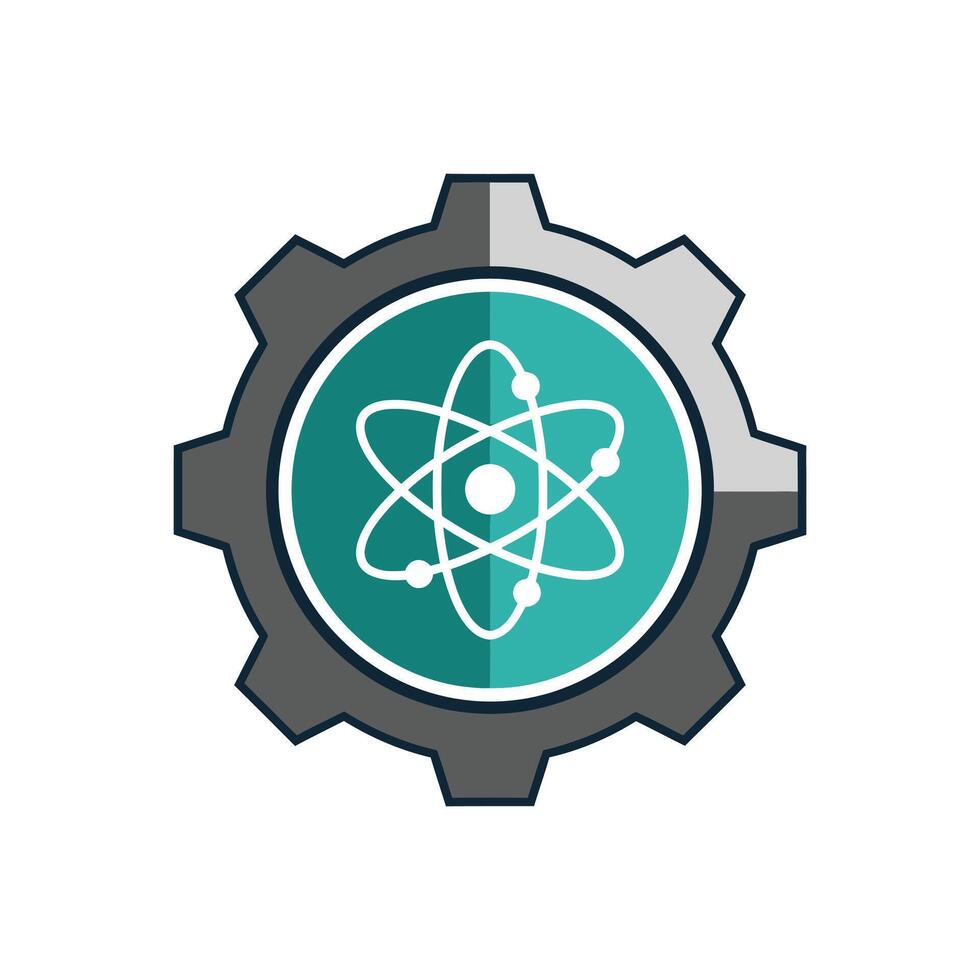 Gear with atom symbol representing science and technology. vector