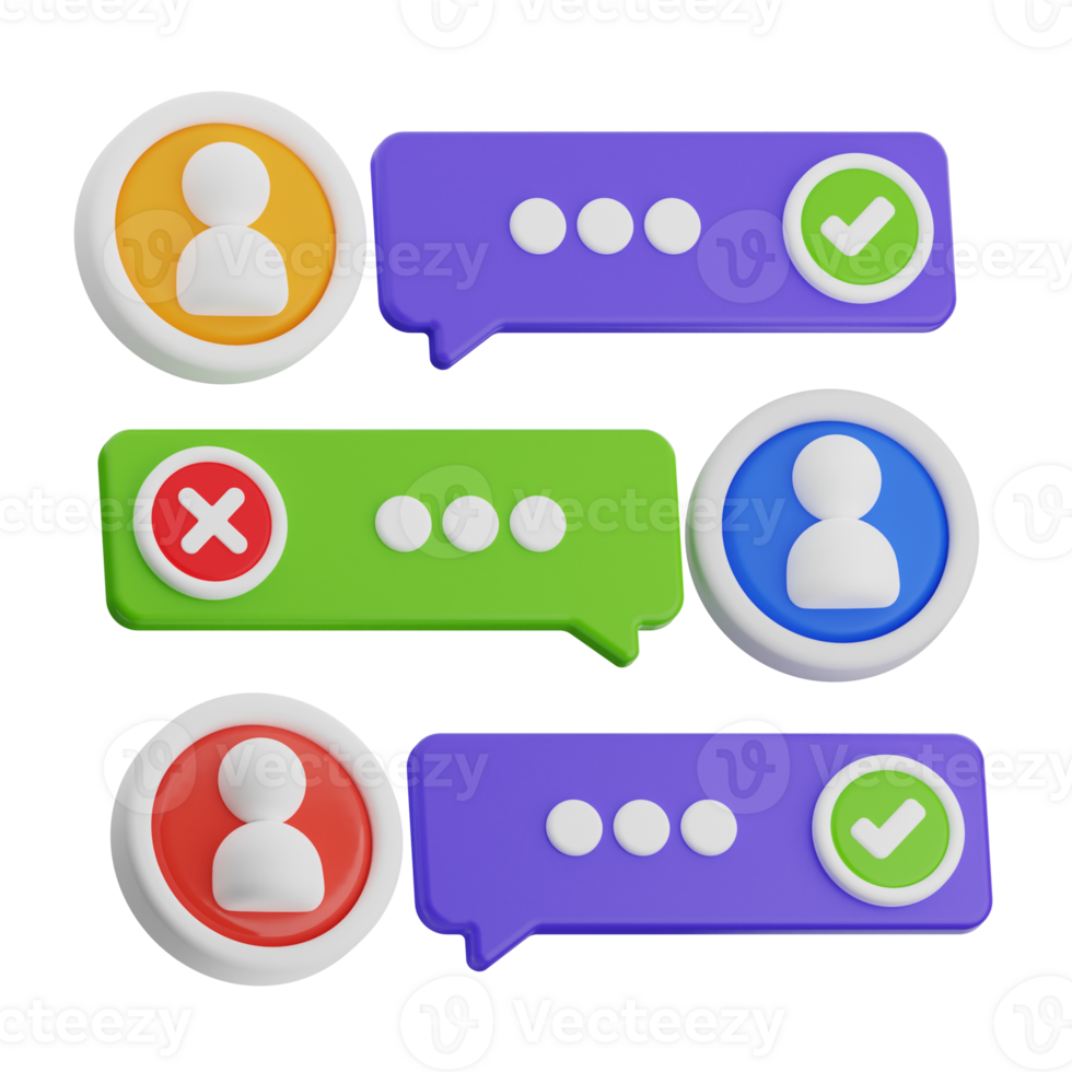 Speech bubbles showing sending and receiving messages with user icons on transparent background png