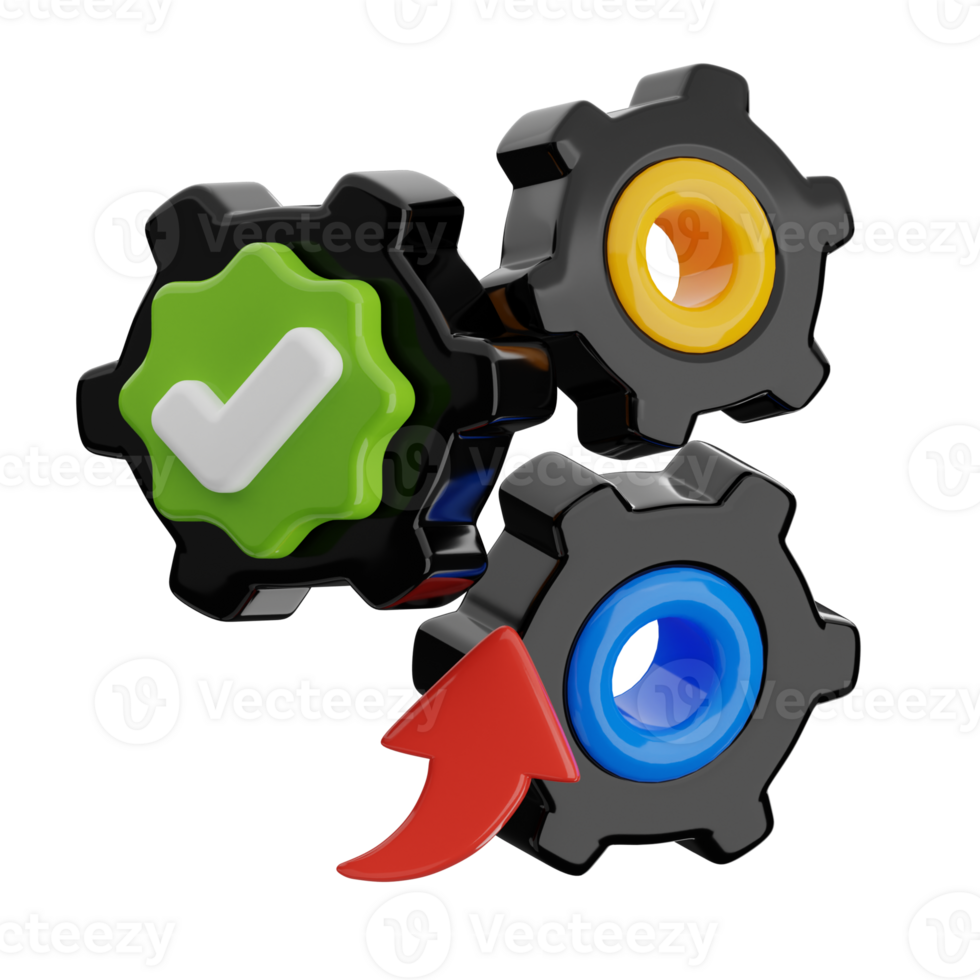 Gears rotating symbolizing workflow efficiency and successful integration on transparent background png