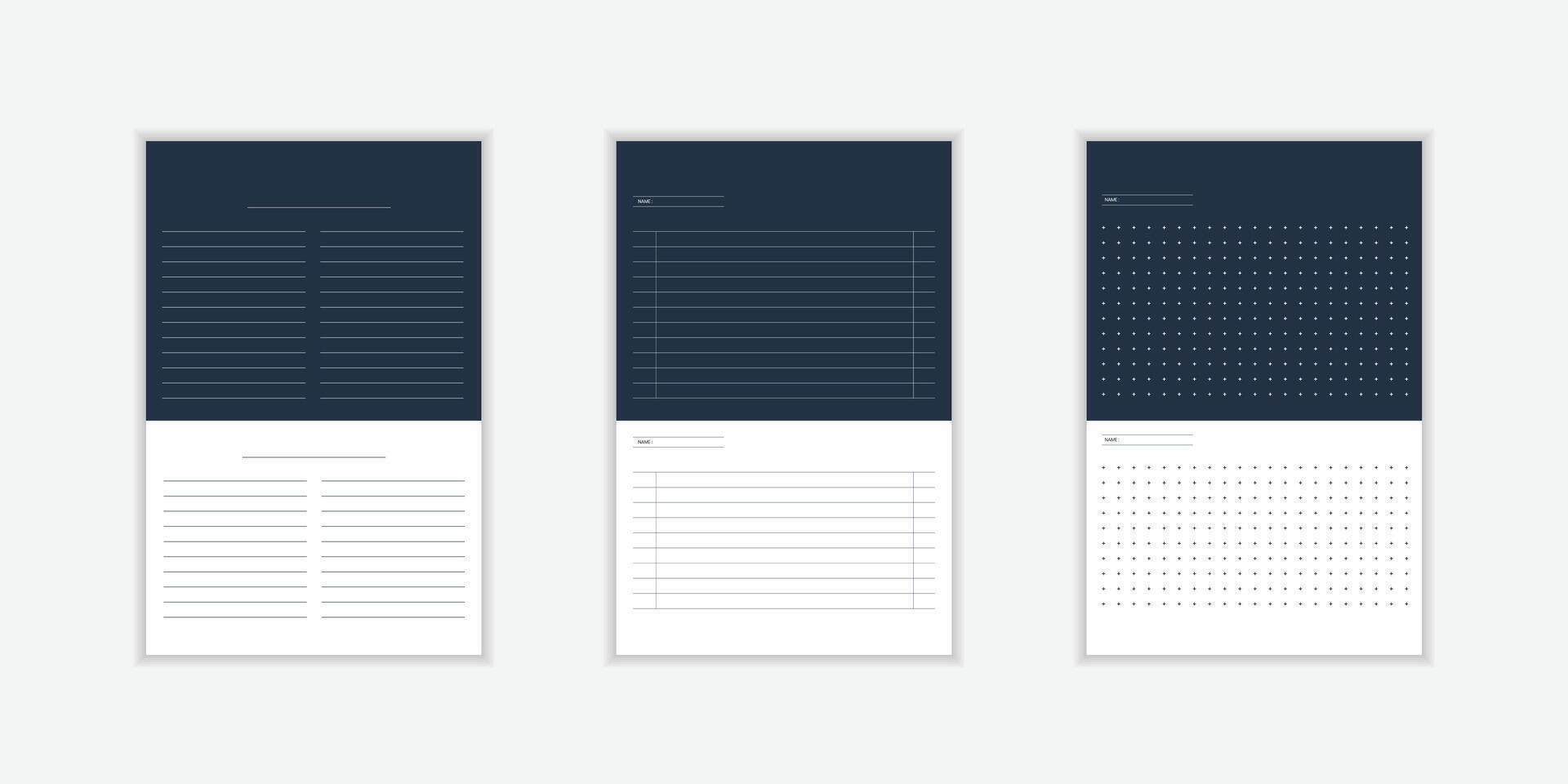 Planer page with dotted grid collection for book. Seamless checkered and line paper texture. Retro bullet journal notebook background. Simple dot graph pattern. vector