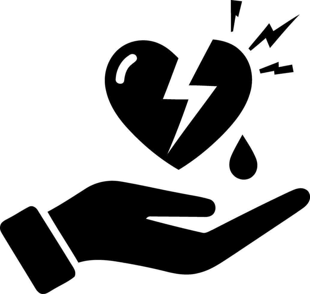 Hand holding a broken heart with lightning and tear vector