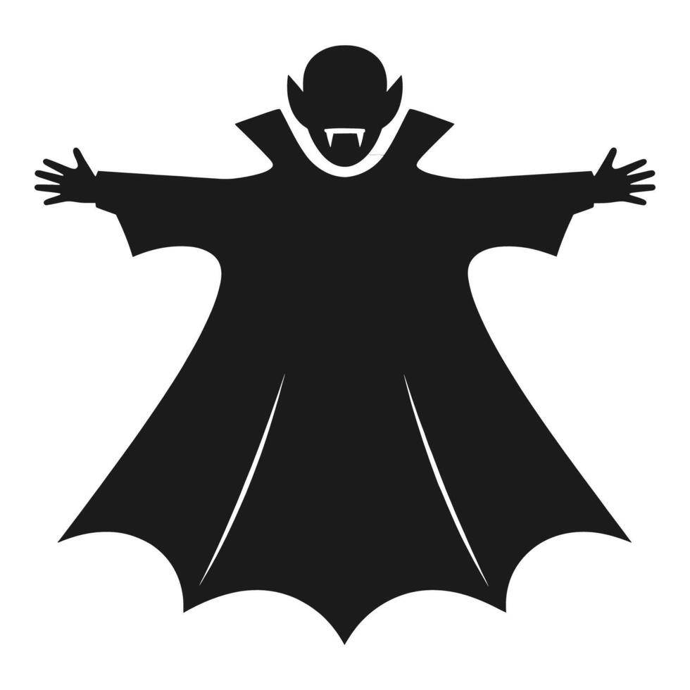 Black silhouette of a vampire with open arms and fangs on white vector