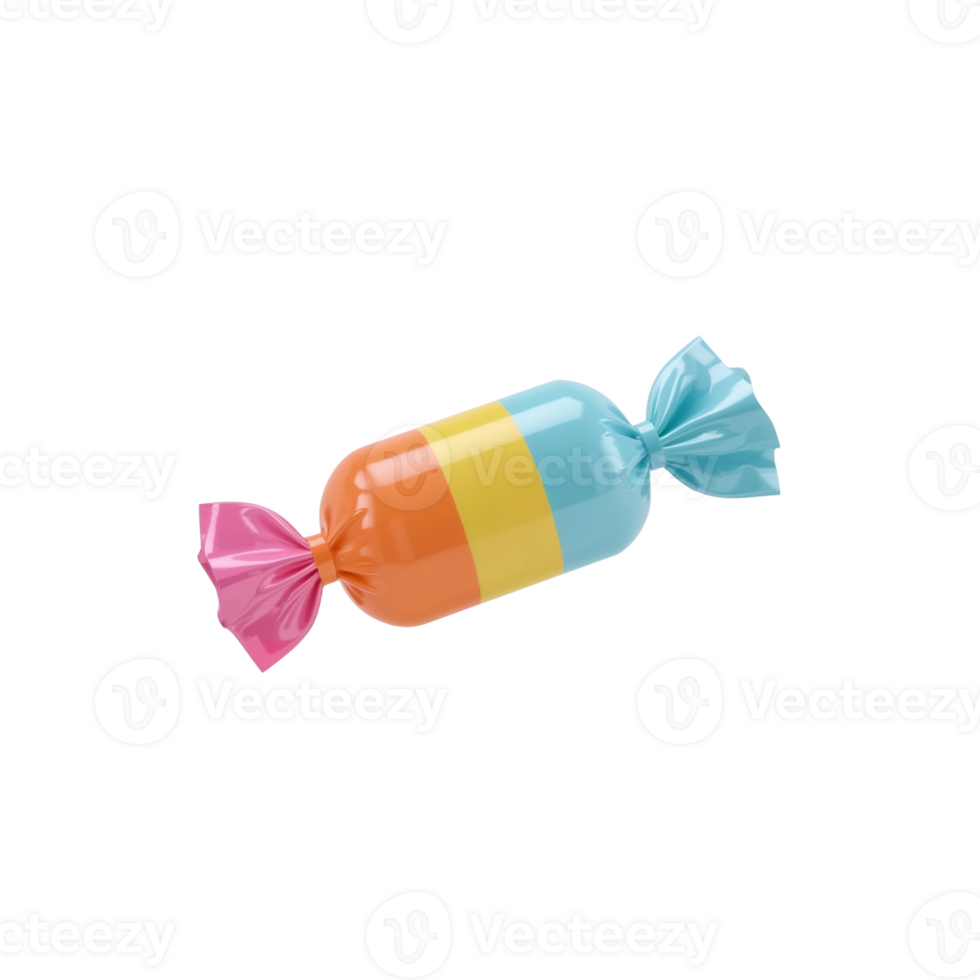 Colorful wrapped candy with a playful gradient design casting soft shadows creating vibrant png