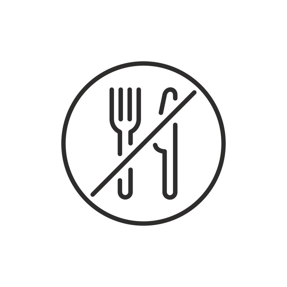 do not eat icon, crossed out fork and knife, do not use for food, thin line symbol on white background editable stroke illustration eps10 vector