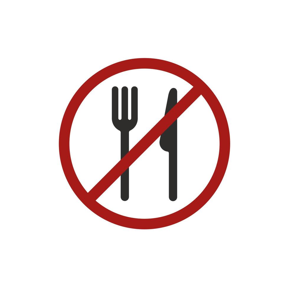 crossed out fork and knife icon, do not eat, do not use for food, flat symbol on white background illustration vector