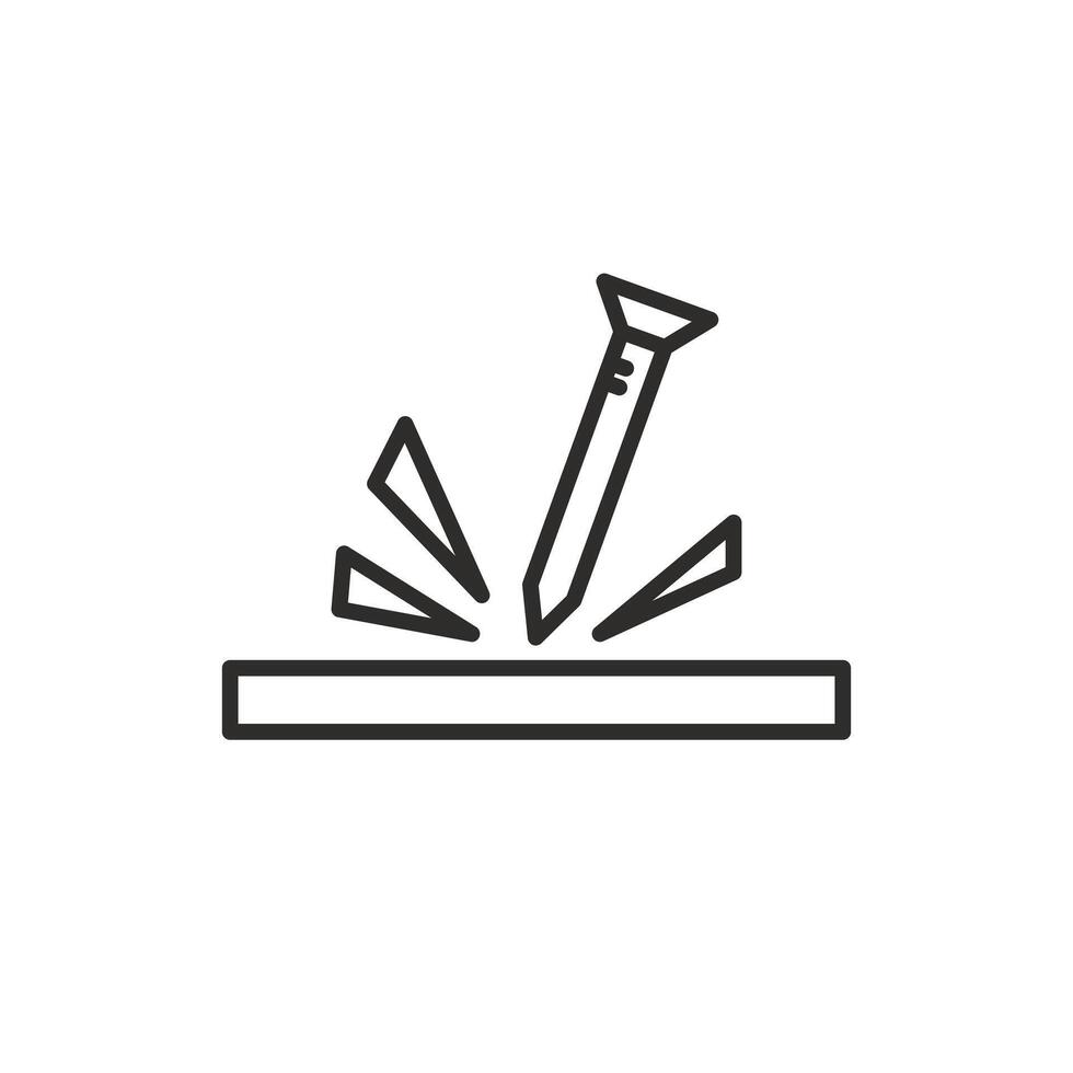 icon of damage resistant, anti scratch surface, impact of a sharp object, scratch from a nail, thin line symbol illustration vector