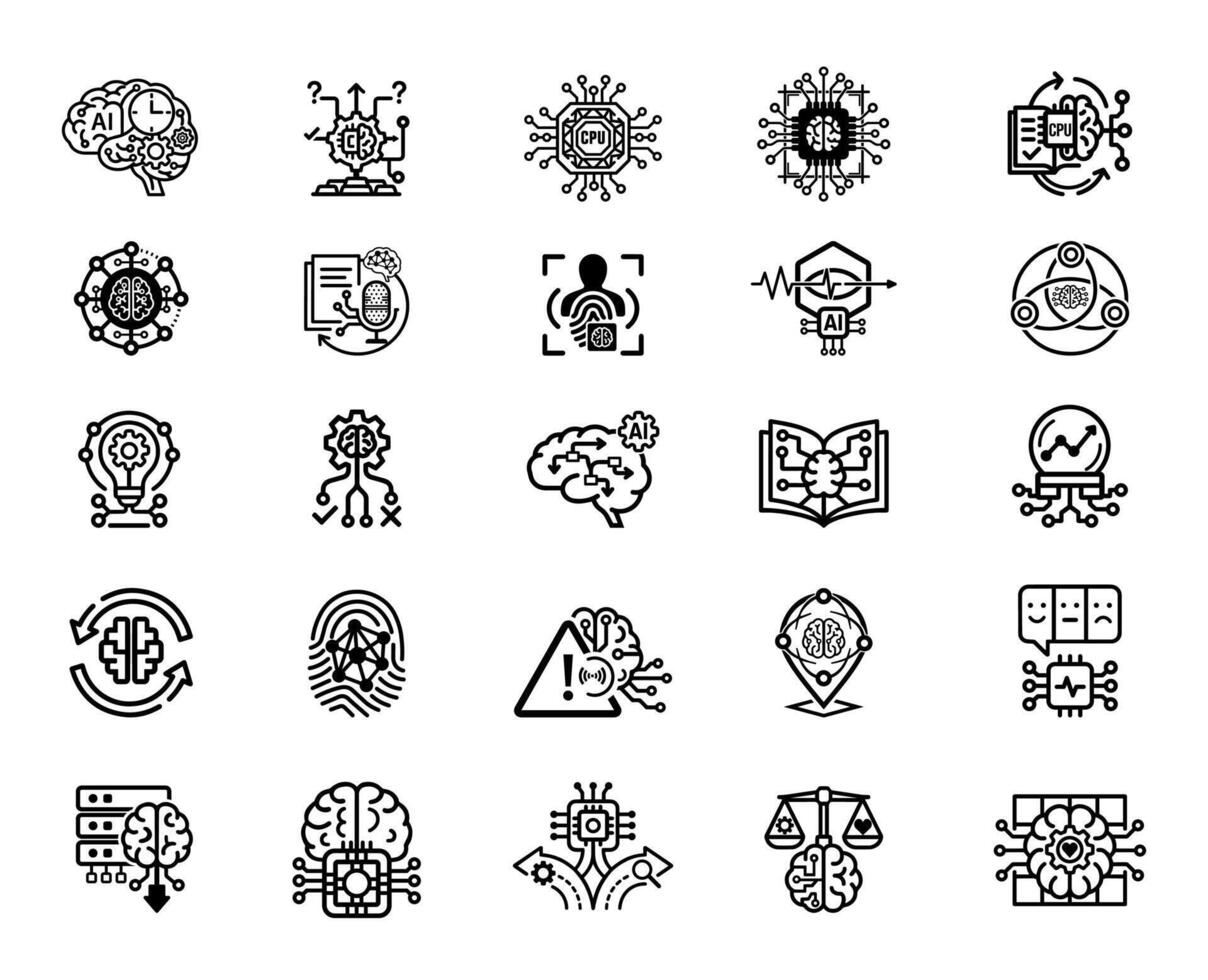 Cognitive intelligence and smart systems line icons vector