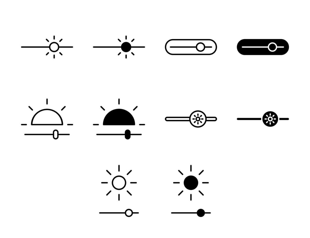 Brightness UI Icon Set Solid and Line Contrast Display Style Collection vector