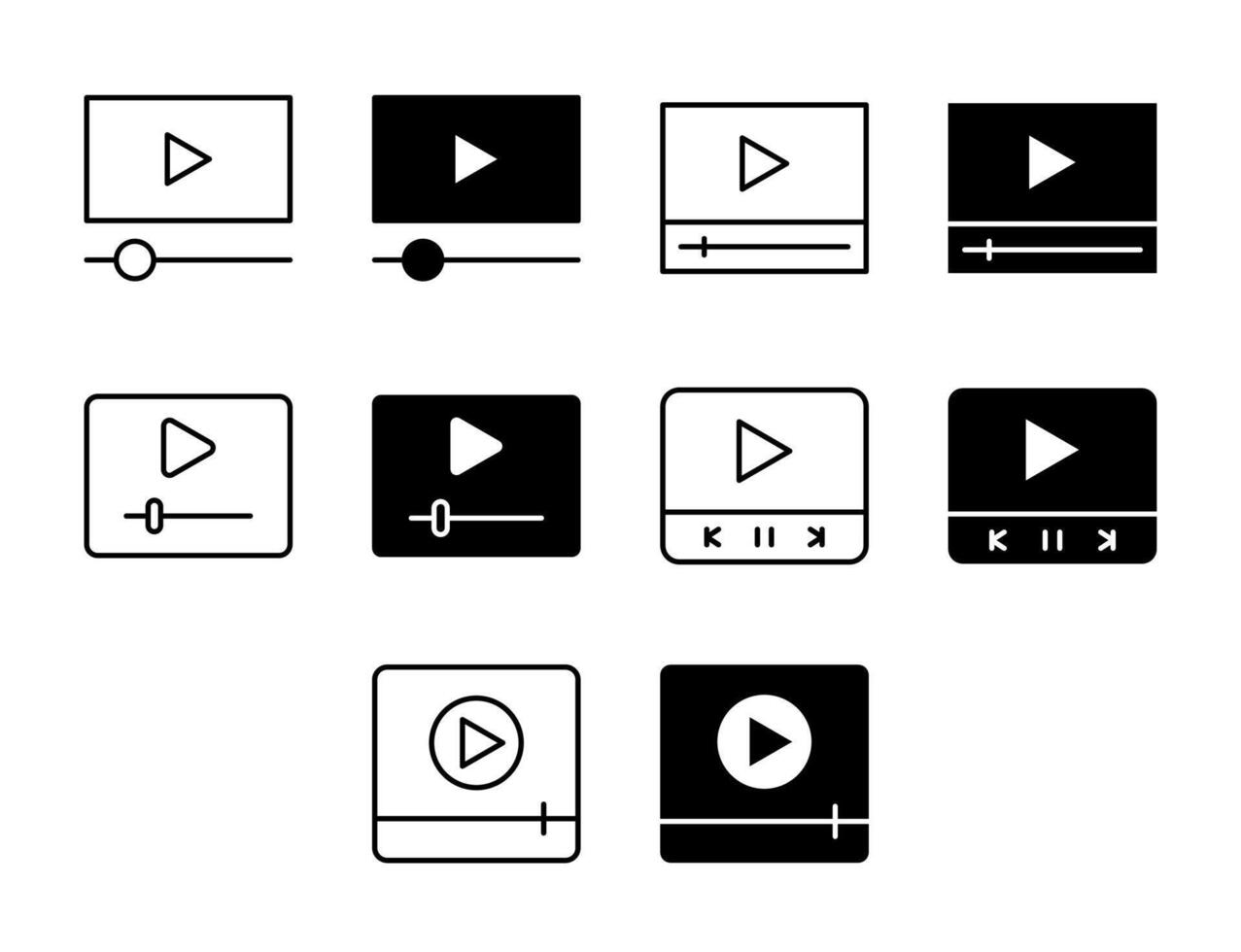 Media Player UI Icon Set Solid and Line Audio player Style Collection vector
