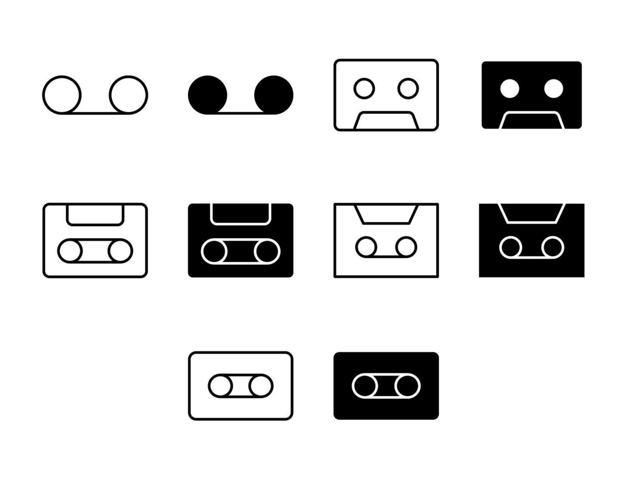 Cassette UI Icon Set Solid and Line audio player Style Collection vector