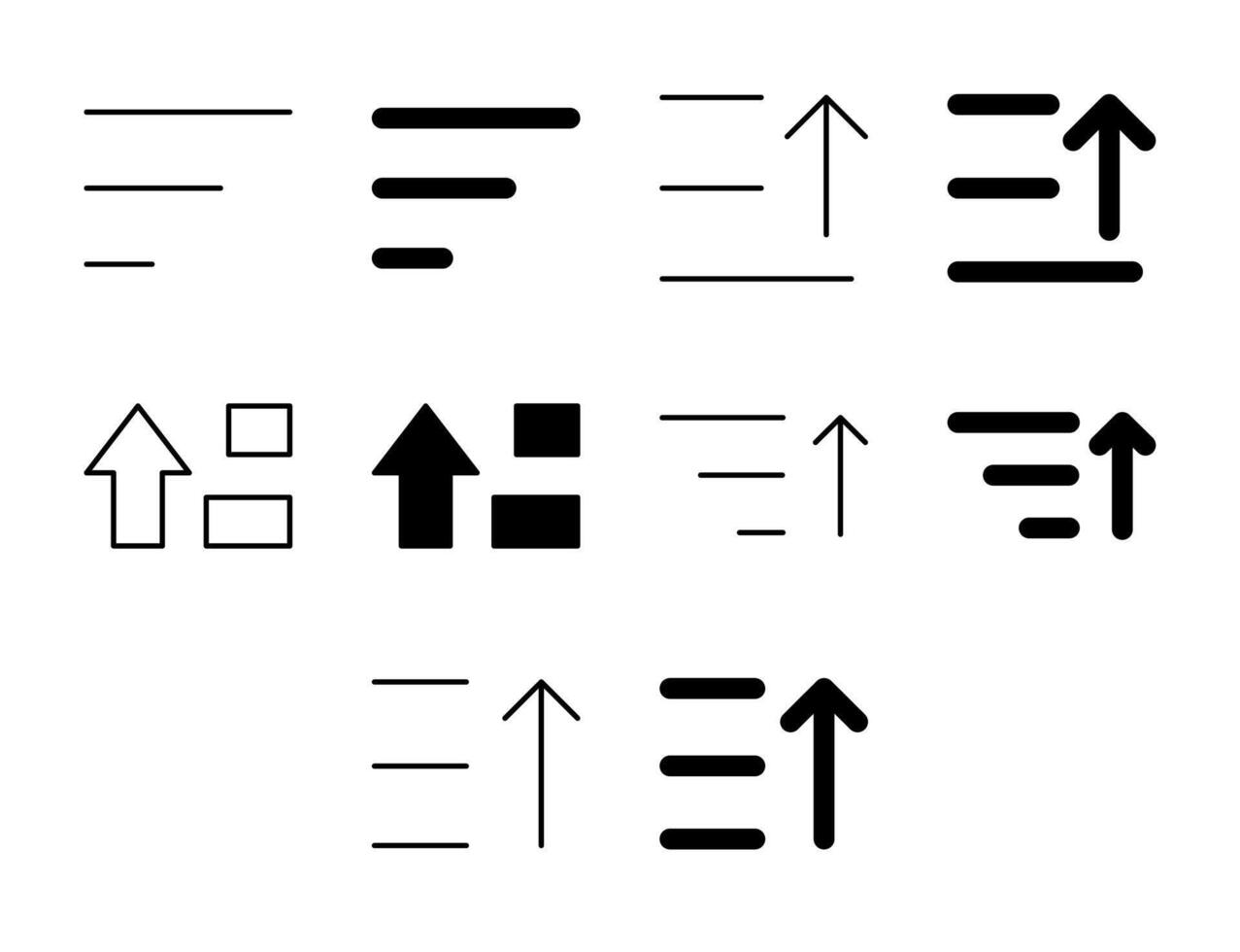 ordenar ascendente ui icono conjunto sólido y línea alfabeto datos estilo colección vector