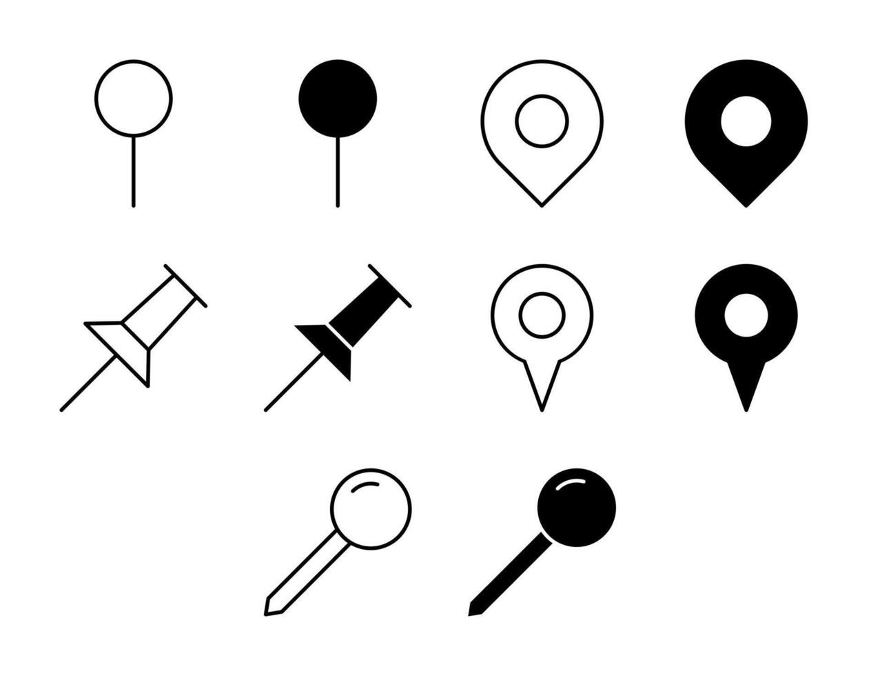 Pin UI Icon Set Solid and Line Map Navigation Style Collection vector