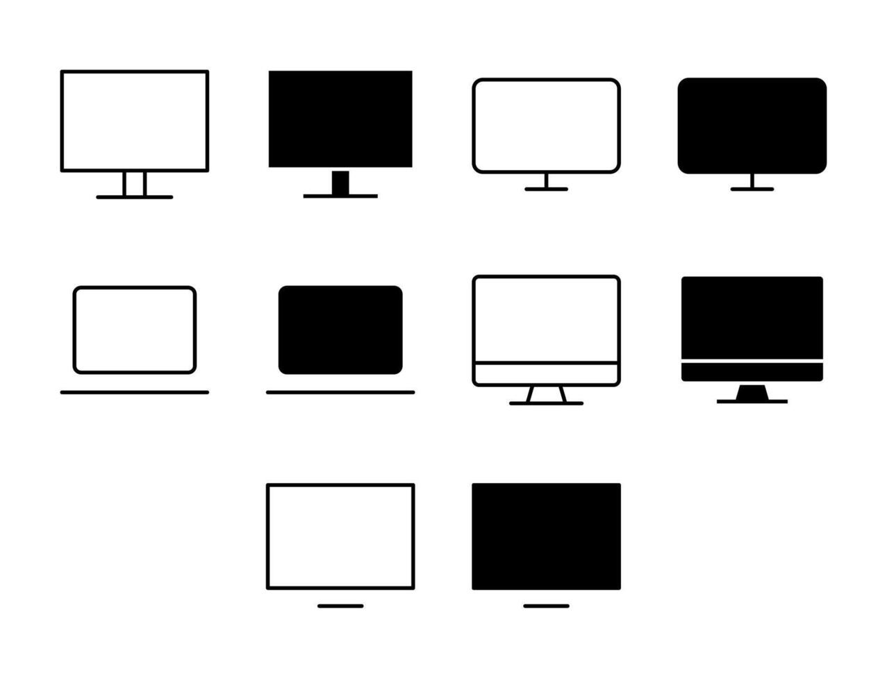 Screen UI Icon Set Solid and Line Monitor Device Style Collection vector