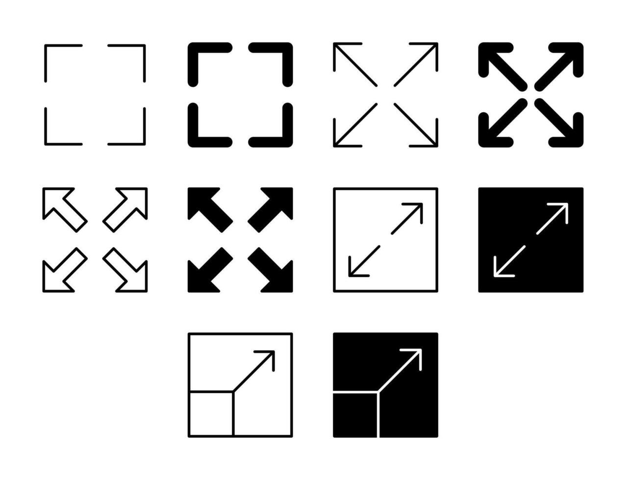 Fullscreen UI Icon Set Solid and Line Enlarge Display Style Collection vector