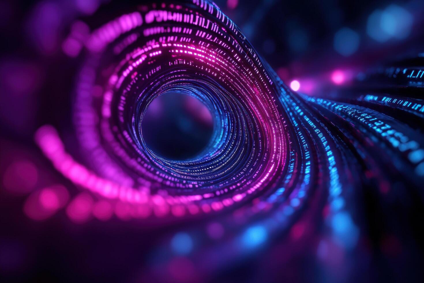 Digital code vortex, glowing, abstract background, tech concept photo