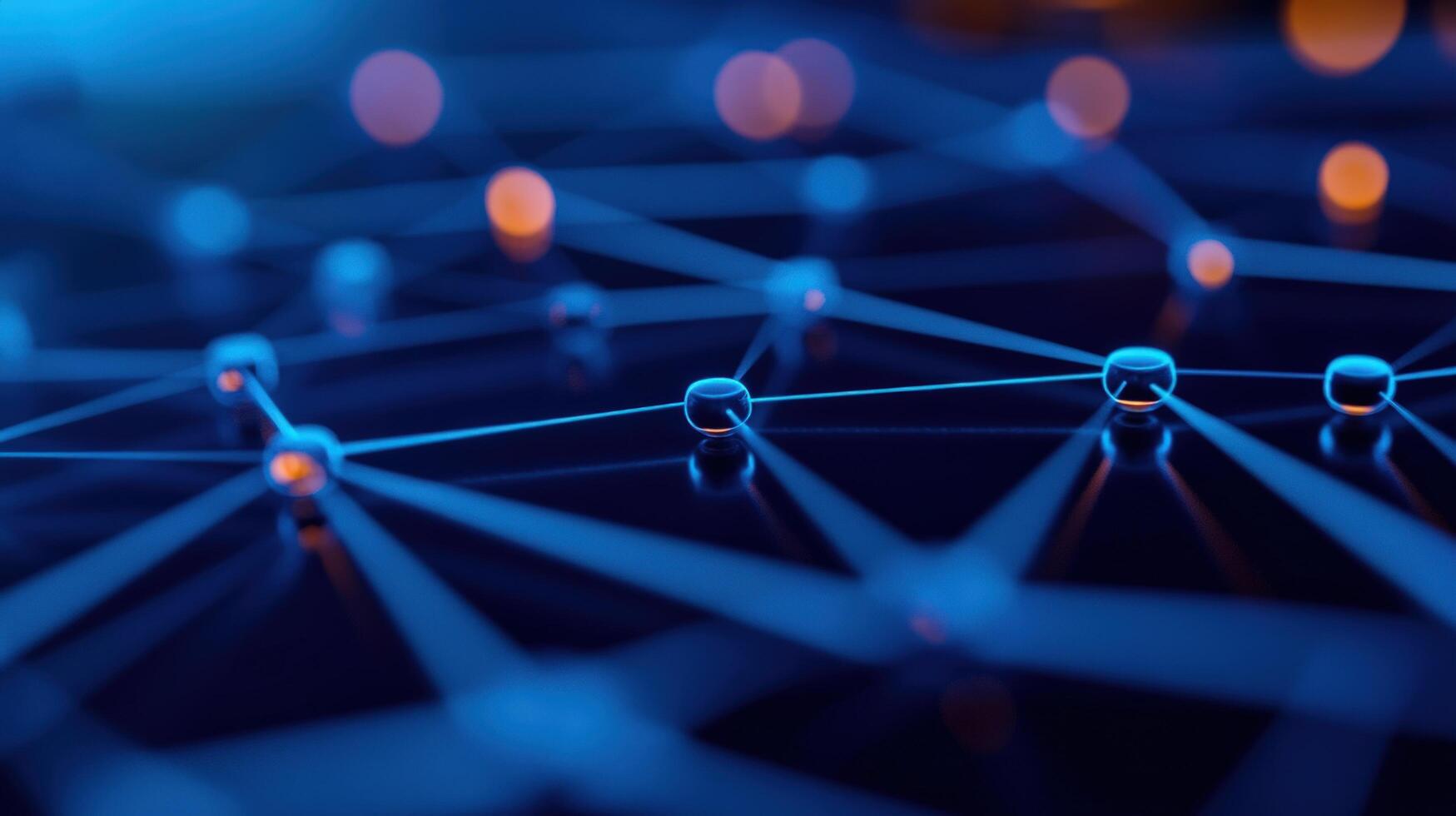 Global network connection, nodes glowing, dark background, data visualization photo