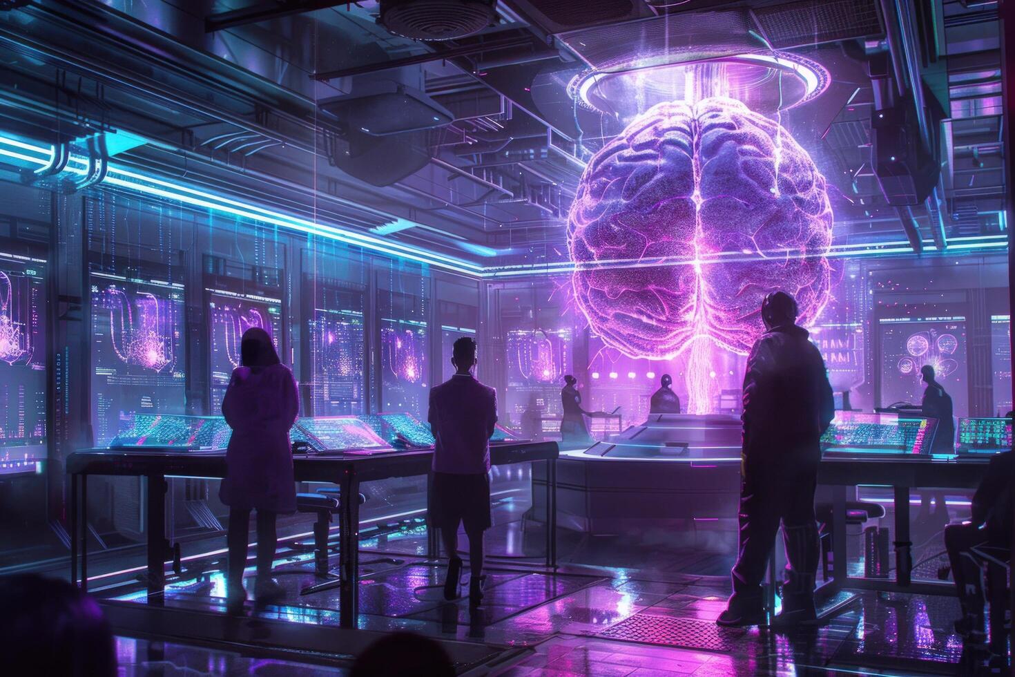 Scientists observe glowing brain in futuristic lab photo