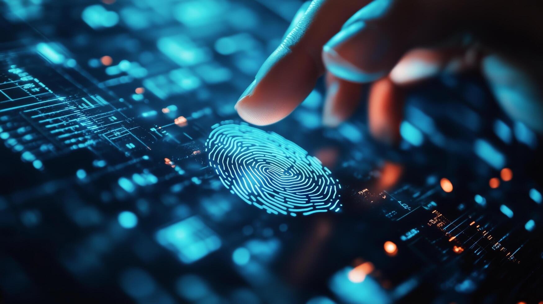 High-tech Biometric Fingerprint Scanning Process on a Digital Interface in a Modern Environment photo