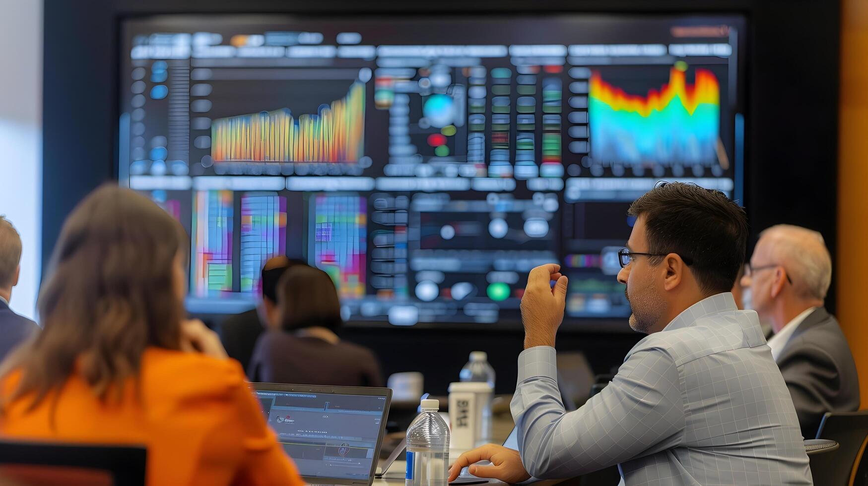 Experts Analyzing Real-Time Data on Large Screens to Uncover Insights and Boost Membership Growth photo